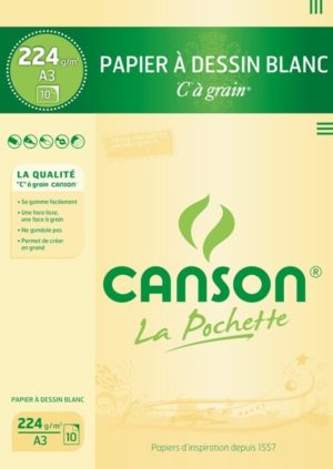 CANSON POCHETTE DESSIN C A GRAIN A3 224G