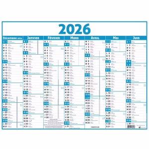 OBERTHUR CALENDRIER 2026 CLASSIC 7 MOIS 43X33 BLEU