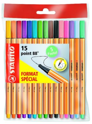 STABILO POINT 88 ECOPACK DE 15 DONT 5 PASTELS