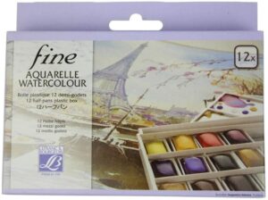 LEFRANC BOURGEOIS AQUARELLE BOITE PLASTIQUE 12 DEMI GODETS