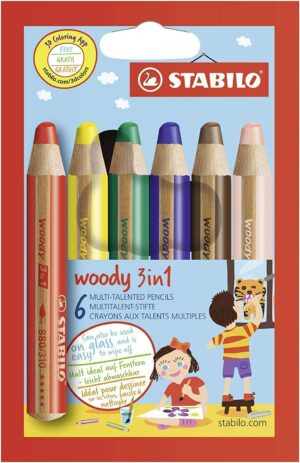 STABILO CRAYONS COULEURS WOODY 3 EN 1 POCHETTE DE 6