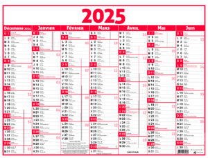 OBERTHUR CALENDRIER 2025 CLASSIC 7 MOIS 57X41 ROUGE