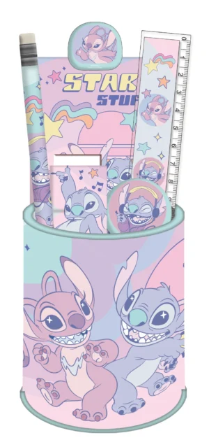 DISNEY STITCH SET PAPETERIE POT A CRAYONS ET 7 PIECES EN ATTENTE